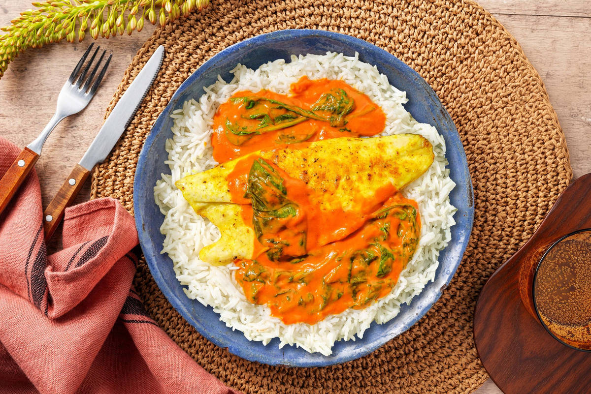 Creamy Sea Bass Tikka Masala and Steamed Basmati Rice