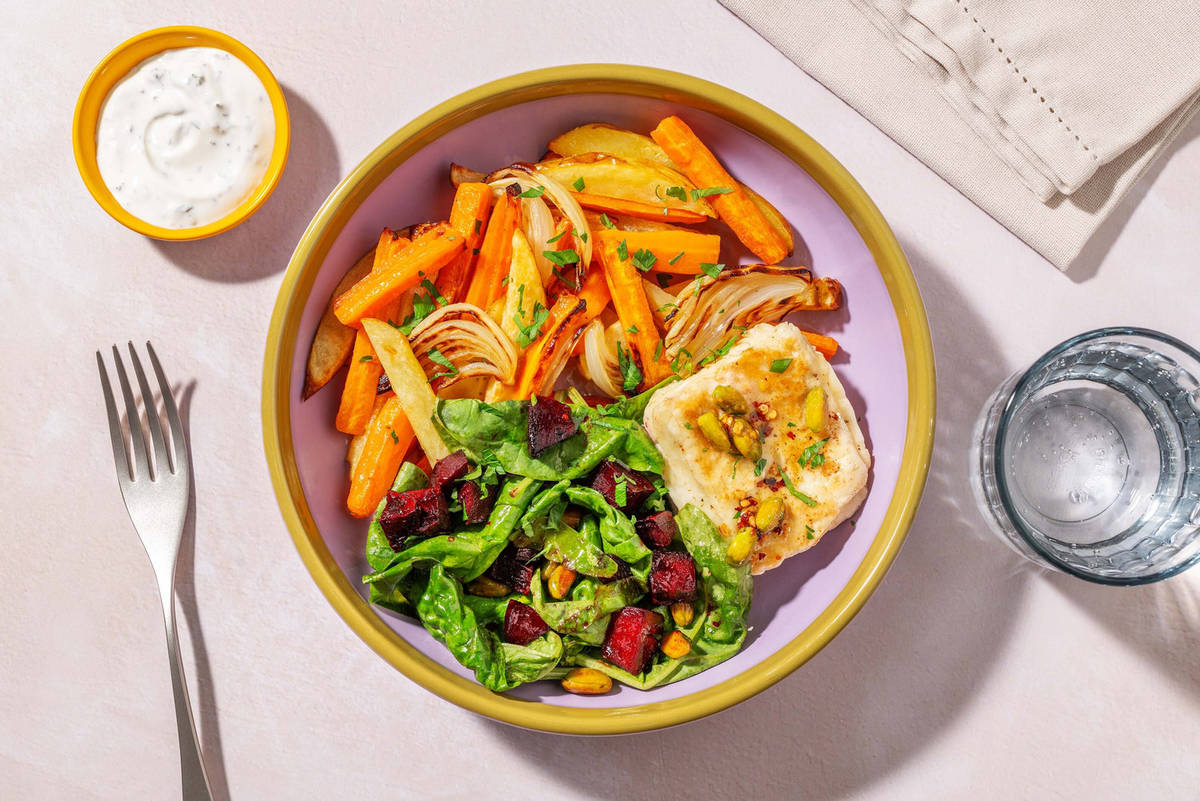 Grillkäse mit frischem Randensalat