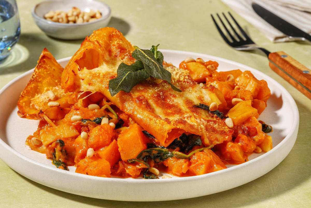 One pan-lasagne med butternutgresskar