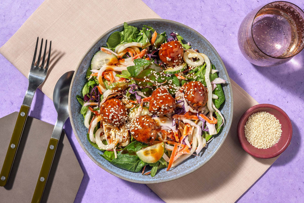 Varkensgehaktballetjes in zoete sojasaus