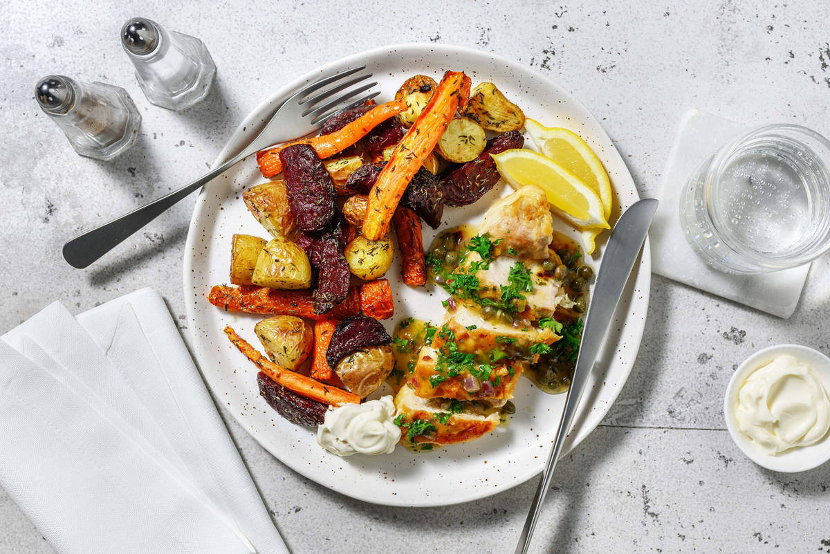 Kalkoenpiccata met geroosterde patatjes
