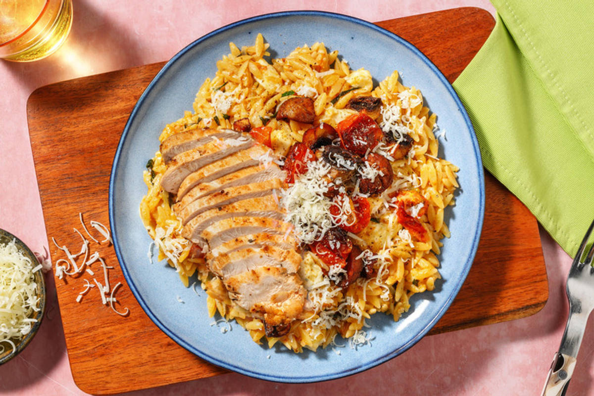 Orzotto mit extra Bio-Hähnchen und rauchigen Pilzen