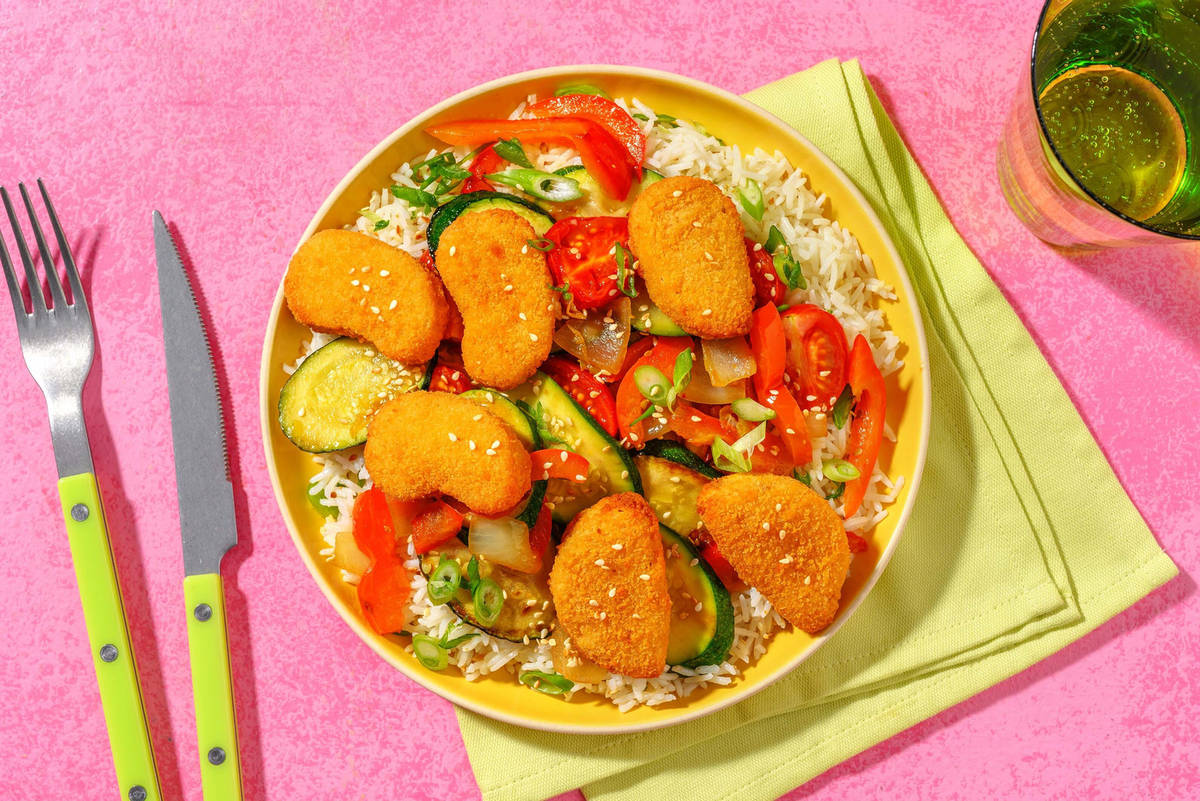Nuggets di riso e peperonata alla soia