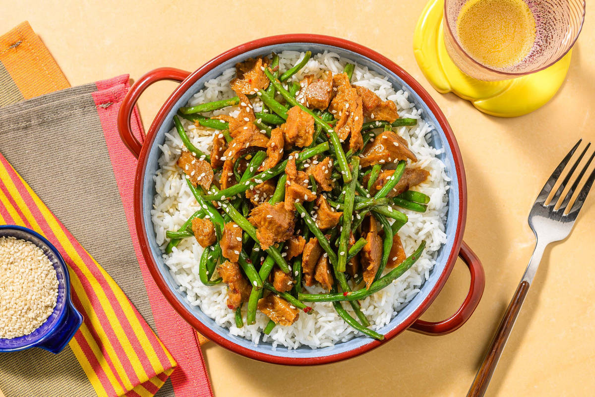 Bowl di seitan bio e fagiolini allo zenzero