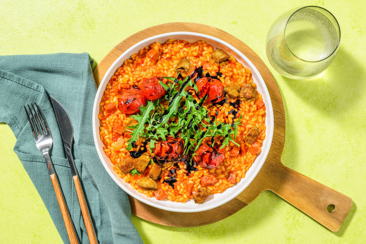 Oven-Baked Chicken, Chorizo and Tomato Risotto