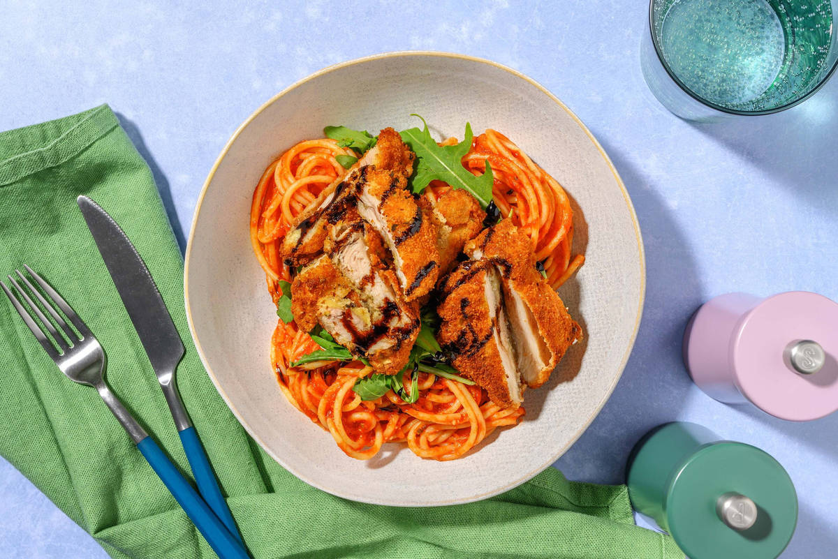 Italian Inspired Chicken Milanese and Tomato Spaghetti