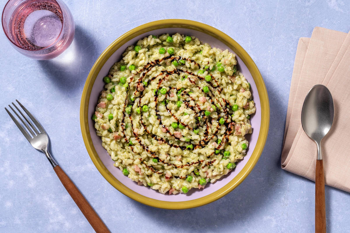 Oven-Baked Bacon, Butternut and Pea Risotto