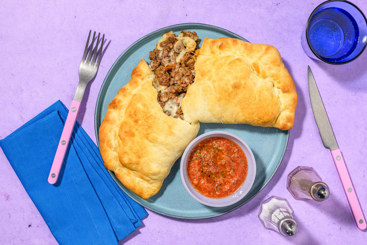 Cheesy Beef and Mushroom Calzones
