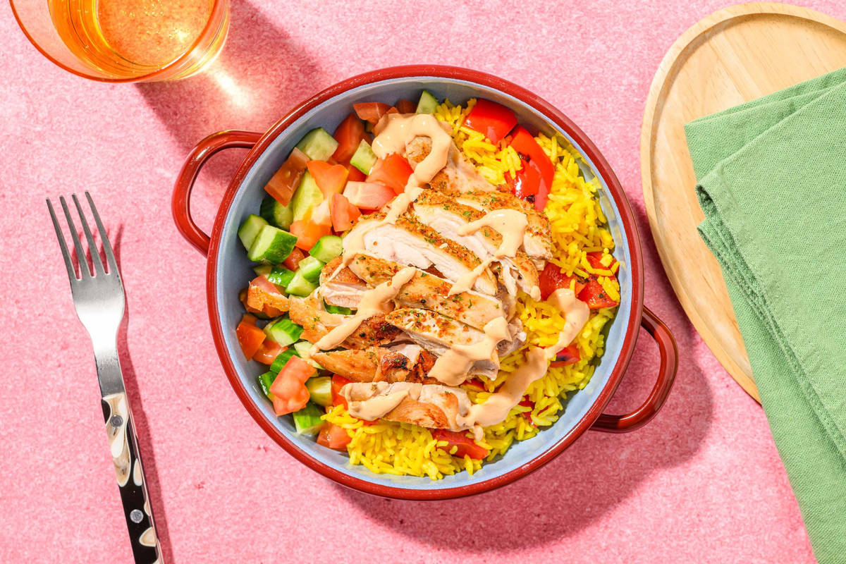 Grilled Shawarma Tofu and Golden Rice