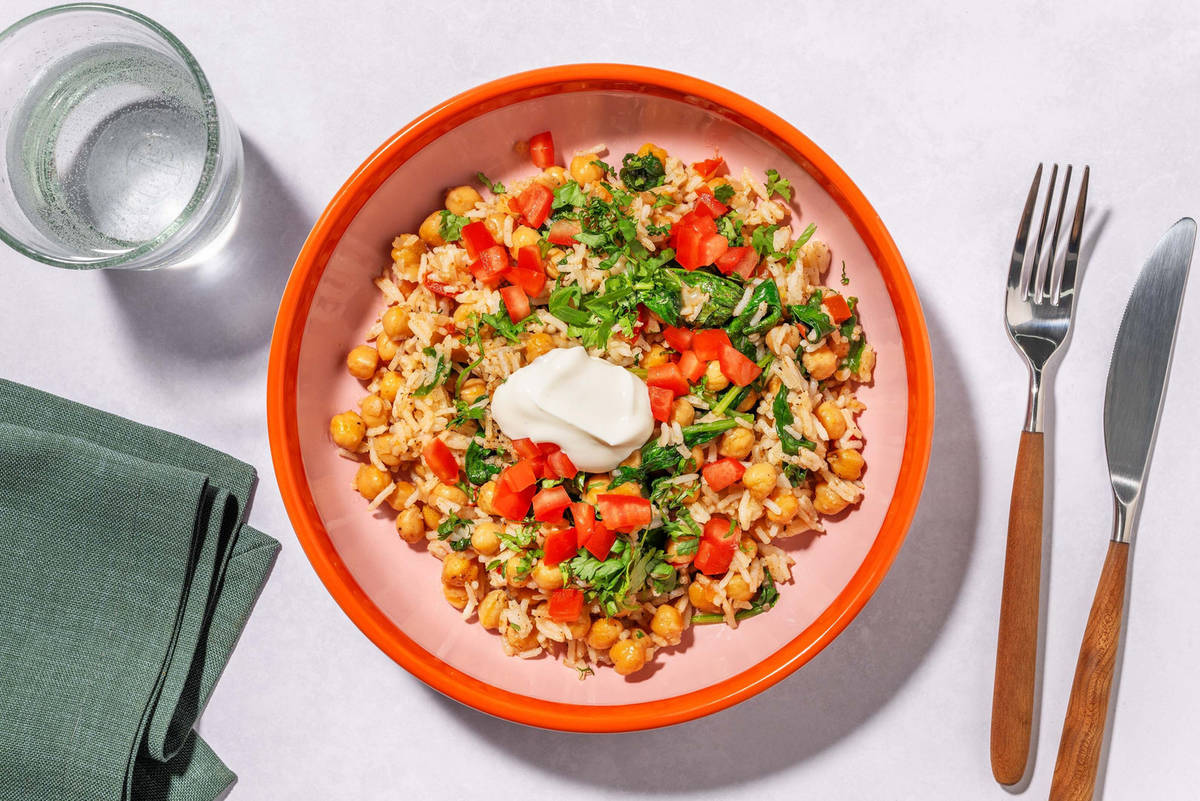 Indian-Inspired Chicken, Chickpea and Rice Pilaf