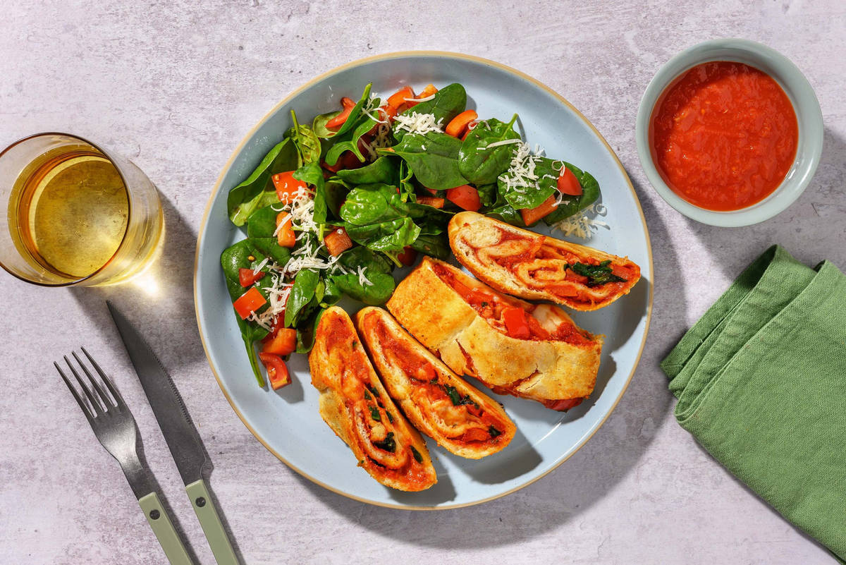 Pepper, Spinach and Bocconcini Stromboli 