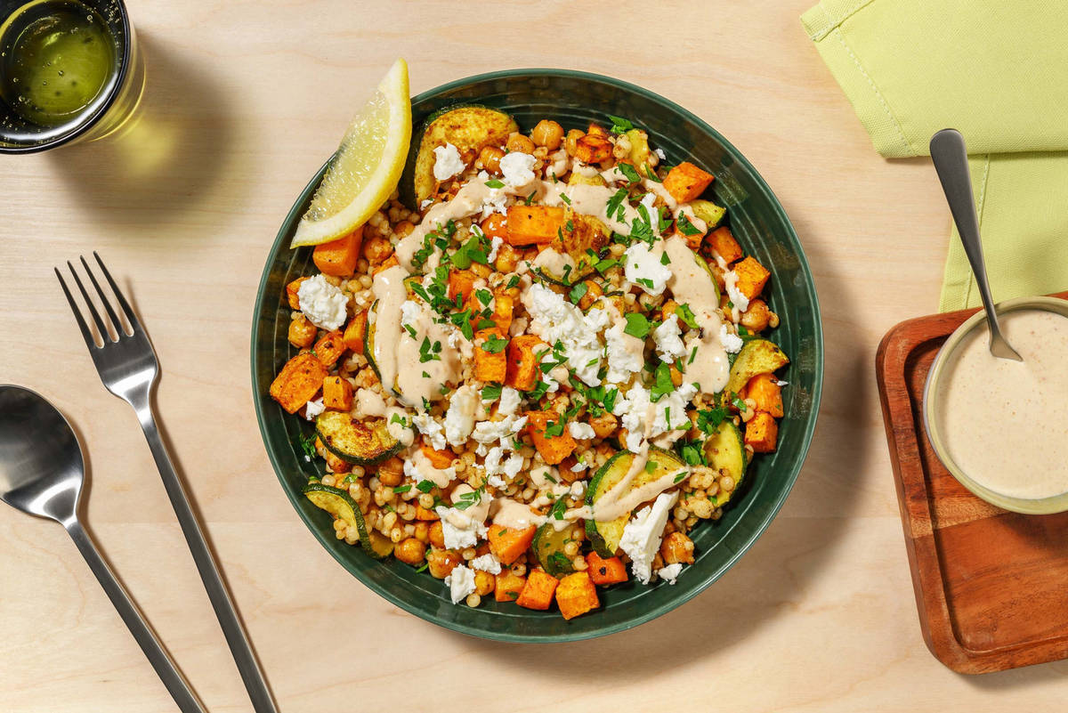 Loaded Couscous, Chicken and Spiced Chickpea Bowls