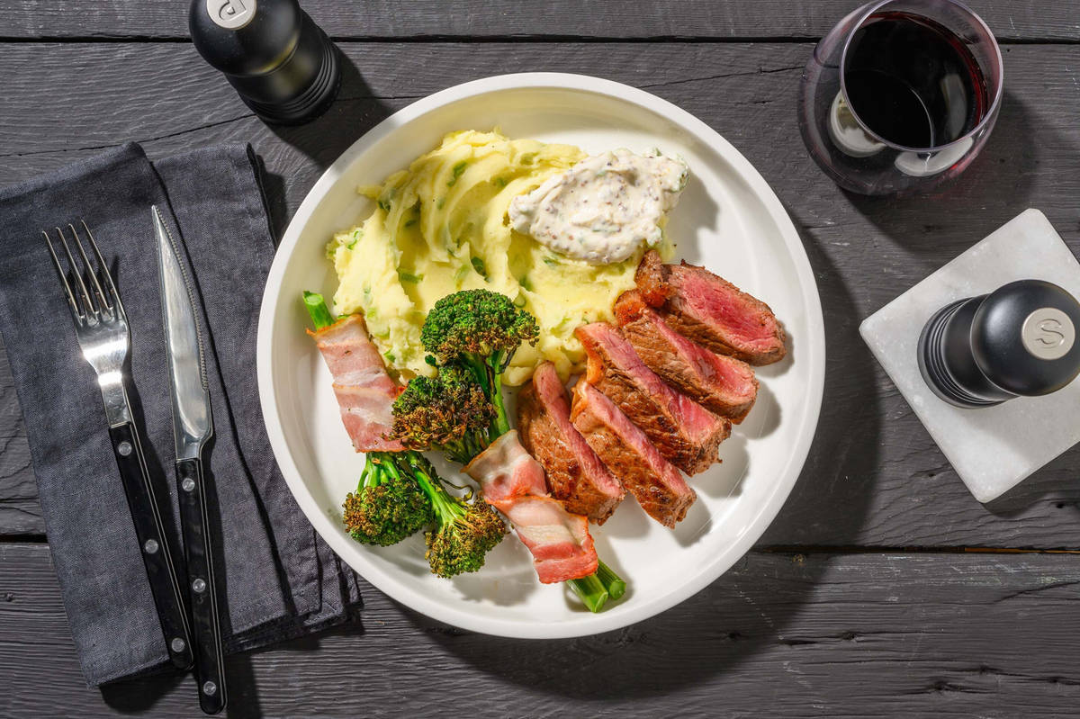 Tenderloin Steak and Bacon-Wrapped Broccolini