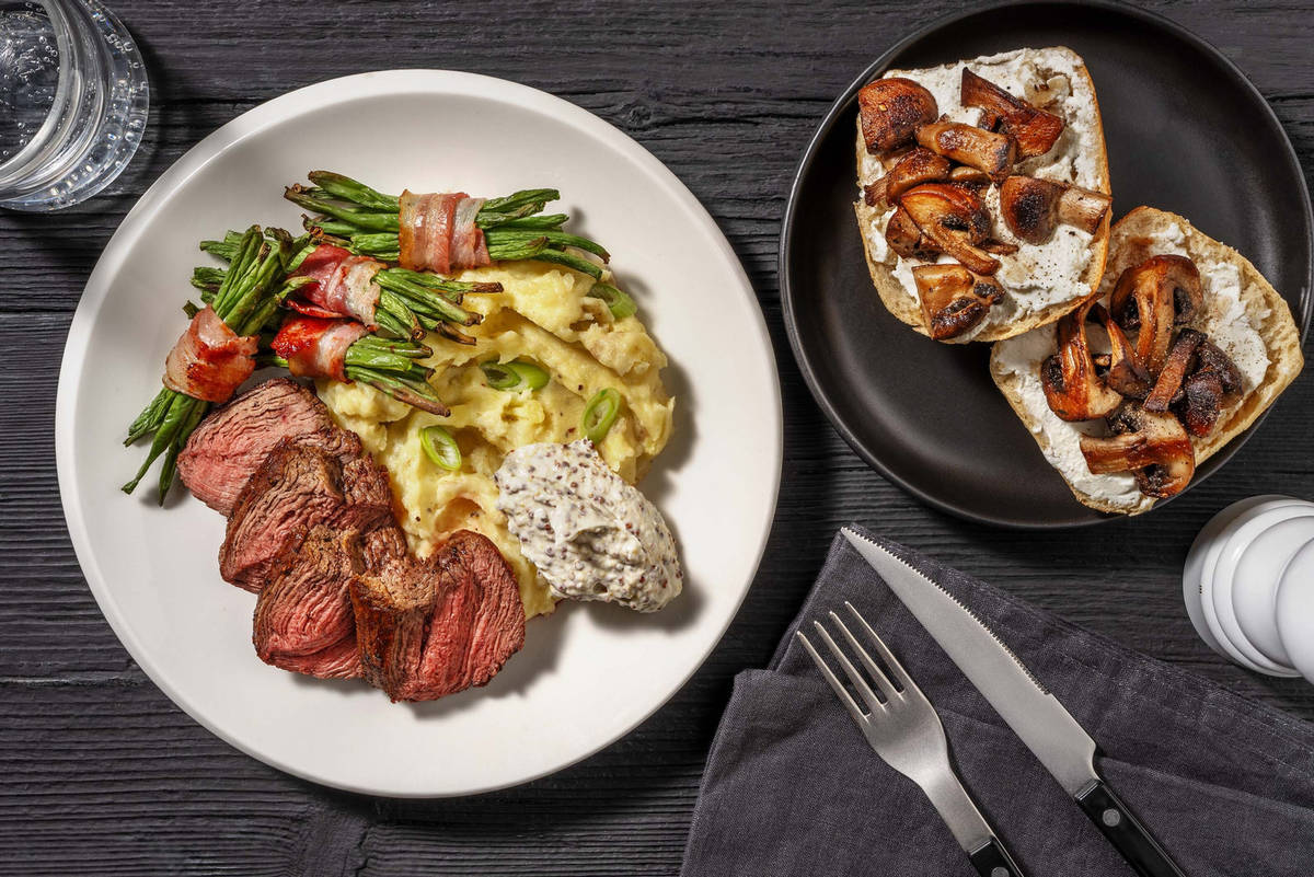 Double contre-filet et haricots verts enrobés de bacon