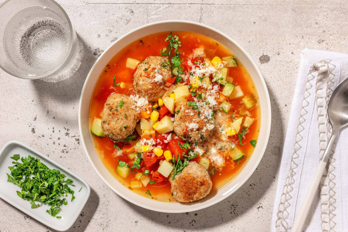 Carb Smart Italian Turkey Meatball and Veggie Soup