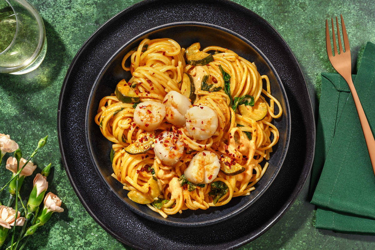 Fiery Red Pepper Scallop Linguine