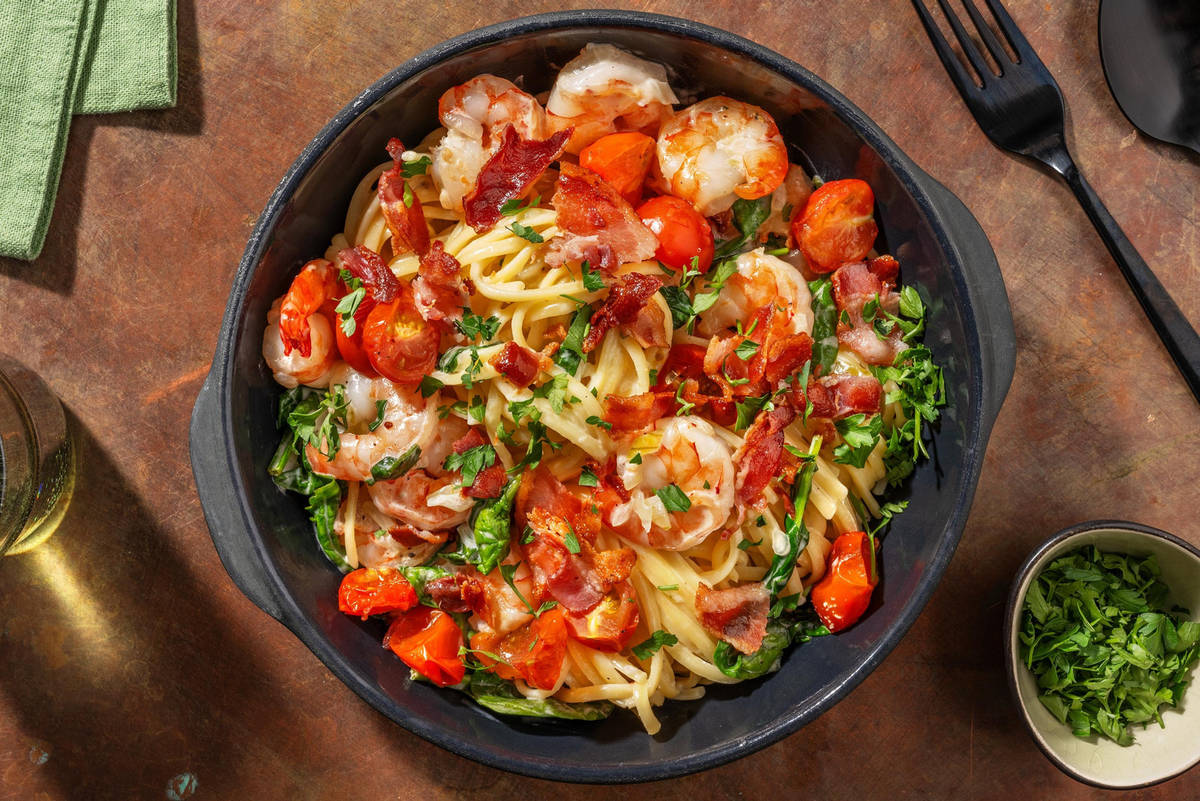 Jumbo Shrimp and Fresh Linguine 'BLT' Alfredo
