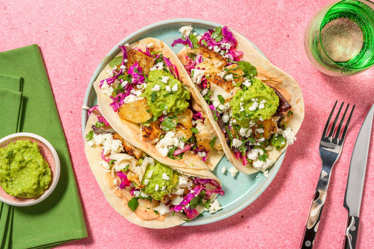 Tacos de crevettes poêlées à la Baja