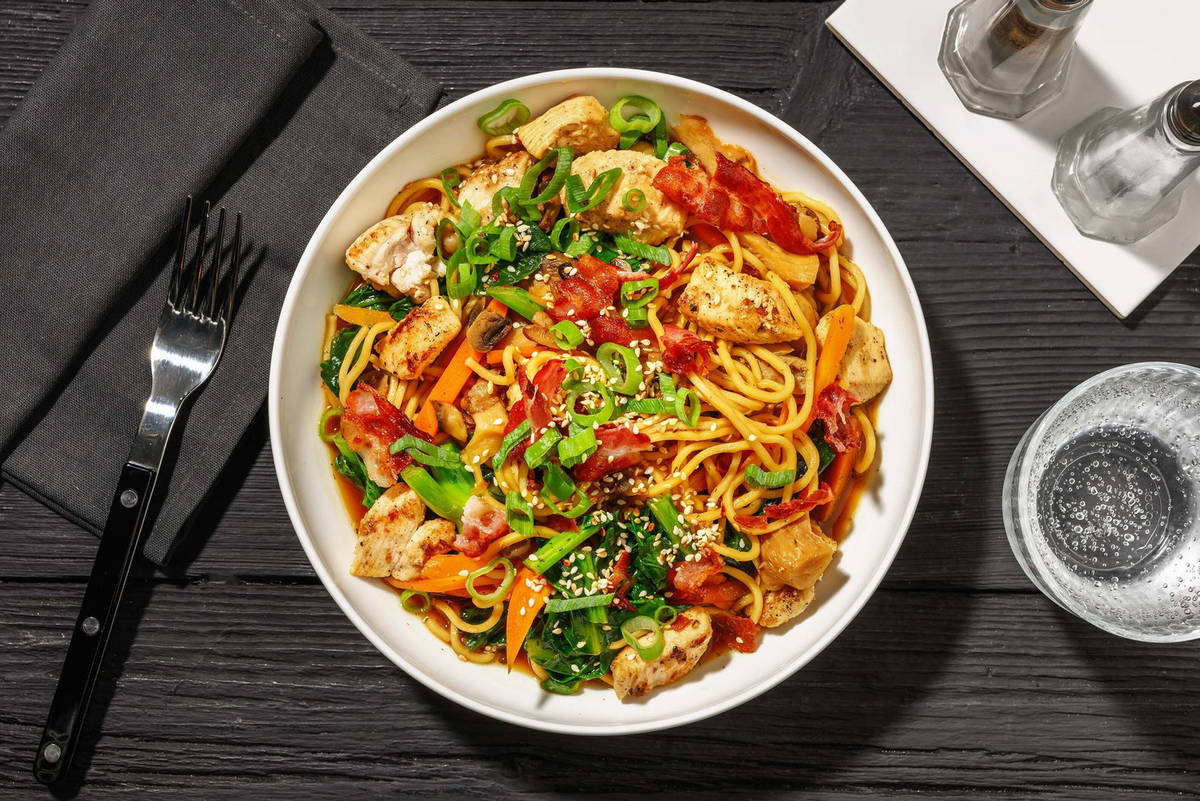 Chicken and Bacon Yakisoba-Style Noodles