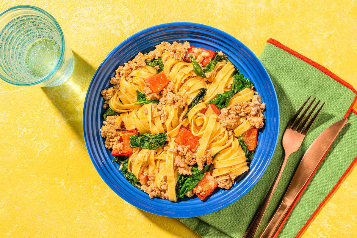 Cheesy Sausage, Sundried Tomato and Linguine Bake