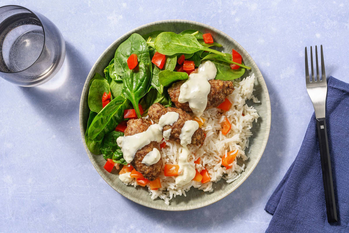 Beef Koftas and Pepper Pilaf