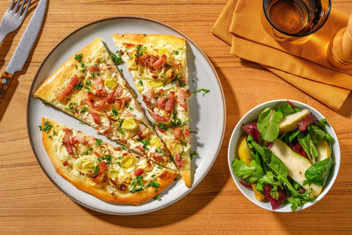 Alsatian-Inspired Bacon, Chicken and Leek Flatbread