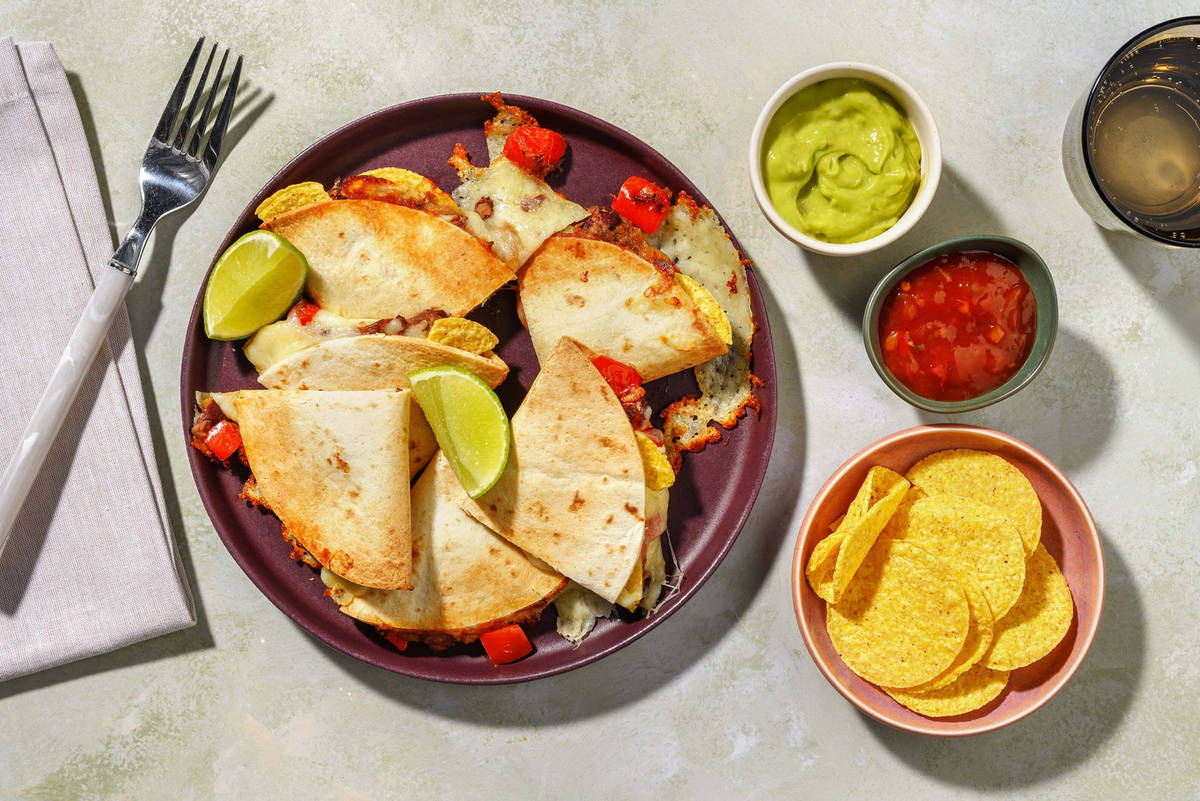 Refried Bean and Plant-Based Mozzarella Quesadillas