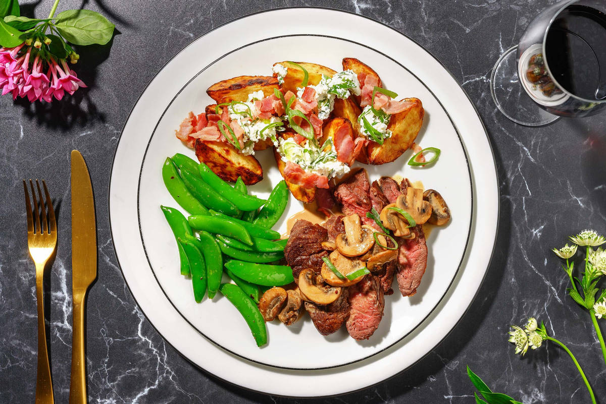 Double contres-filets poêlés et champignons crémeux