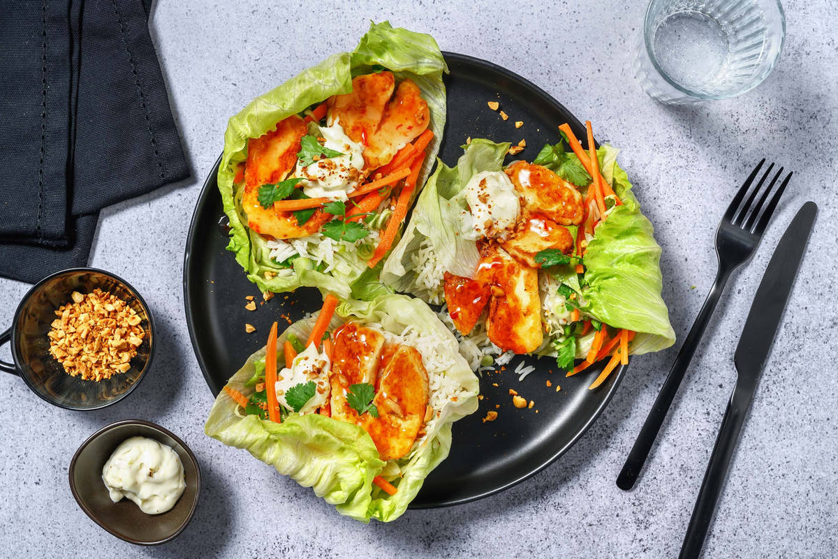 Fresh Sweet-Chili Halloumi Lettuce Cups