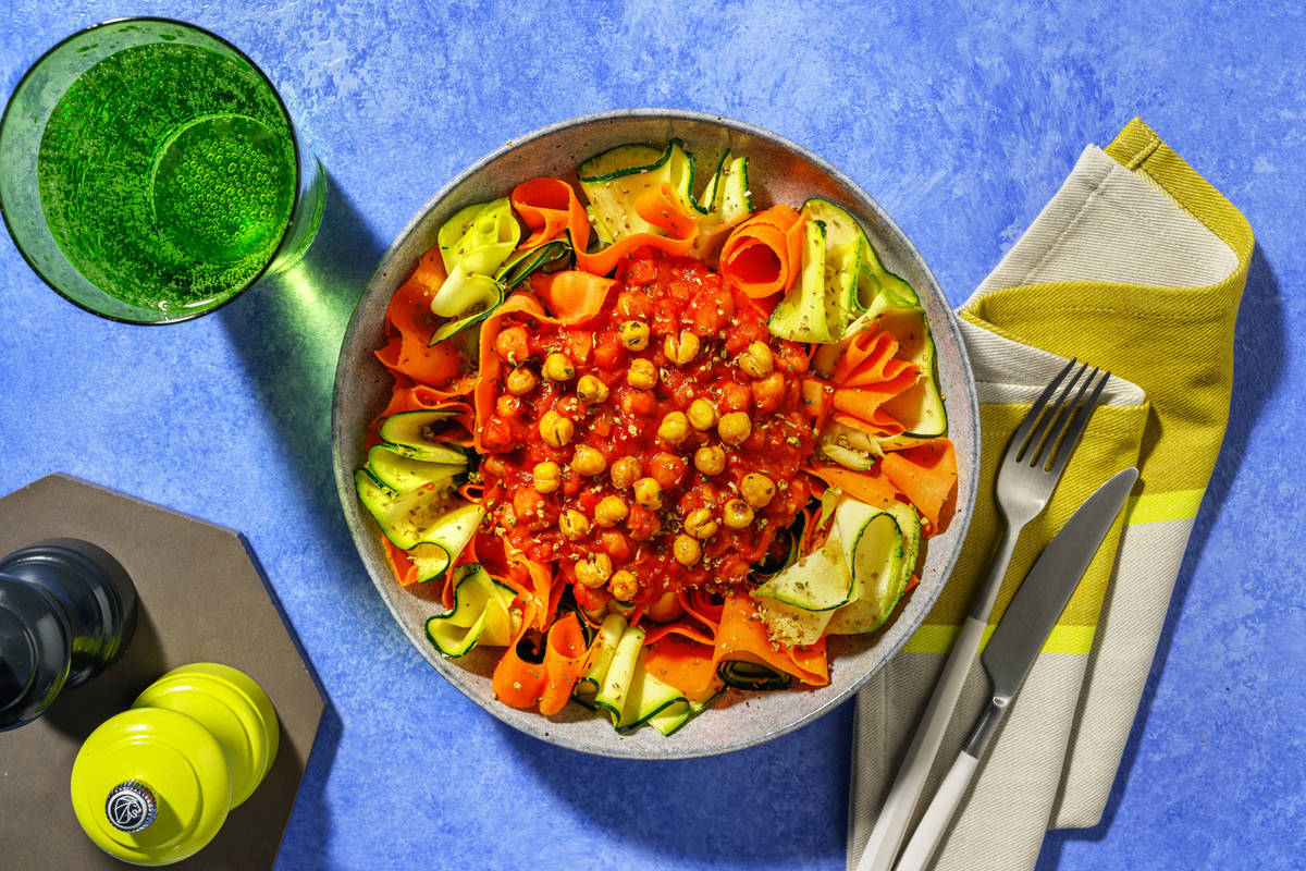 Boloñesa de garbanzos asados y verduras