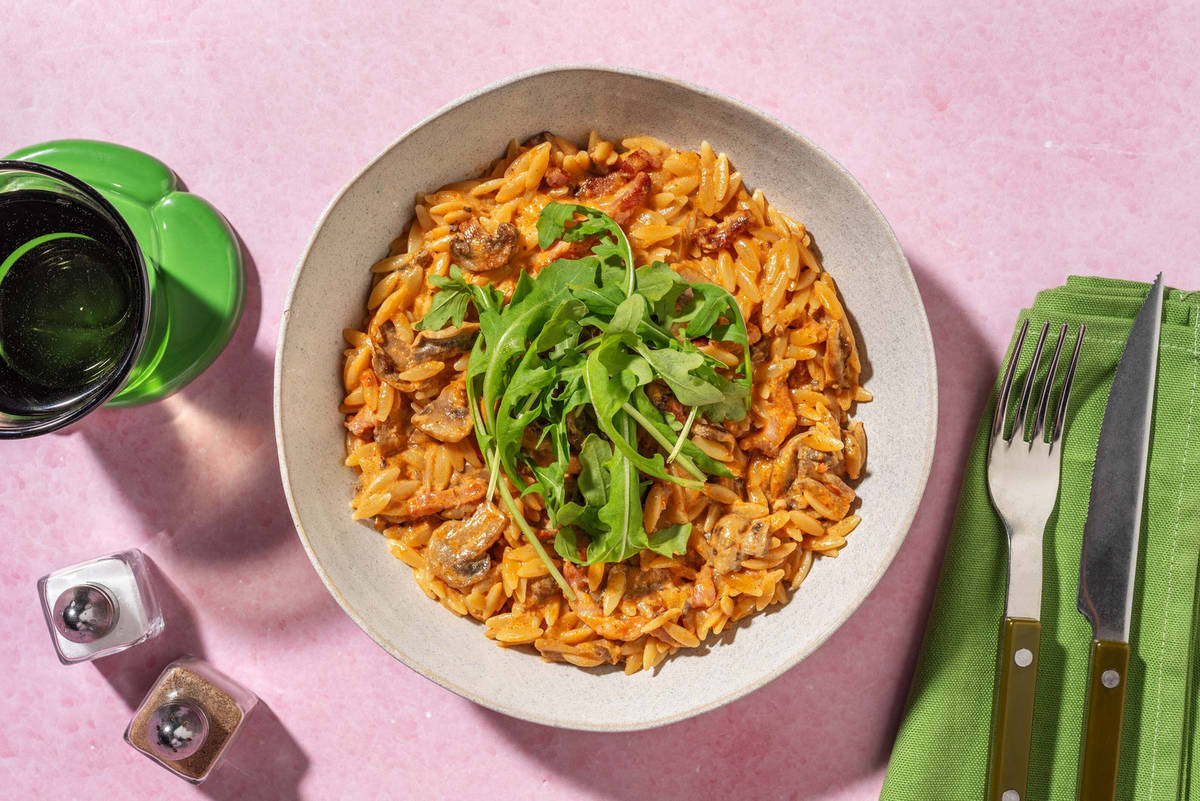 Super Quick Cheesy Chicken and Bacon Orzo