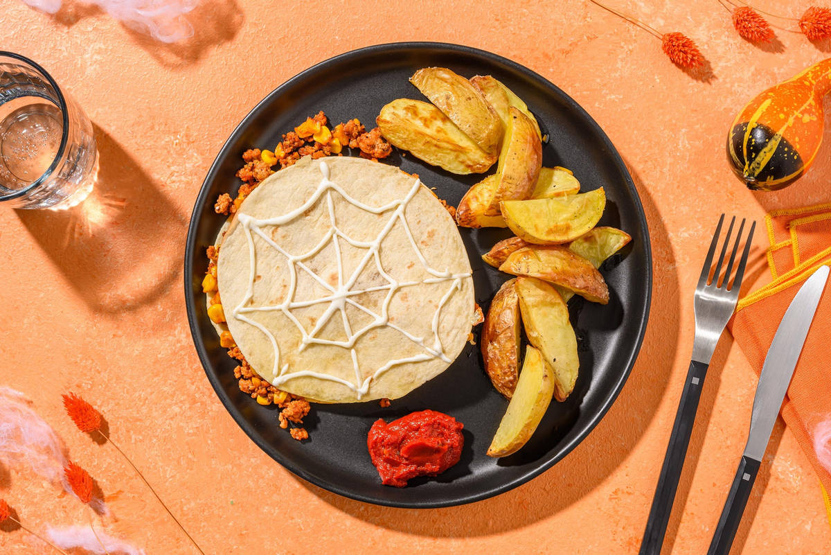 Spider Web Pork Quesadillas and Wedges