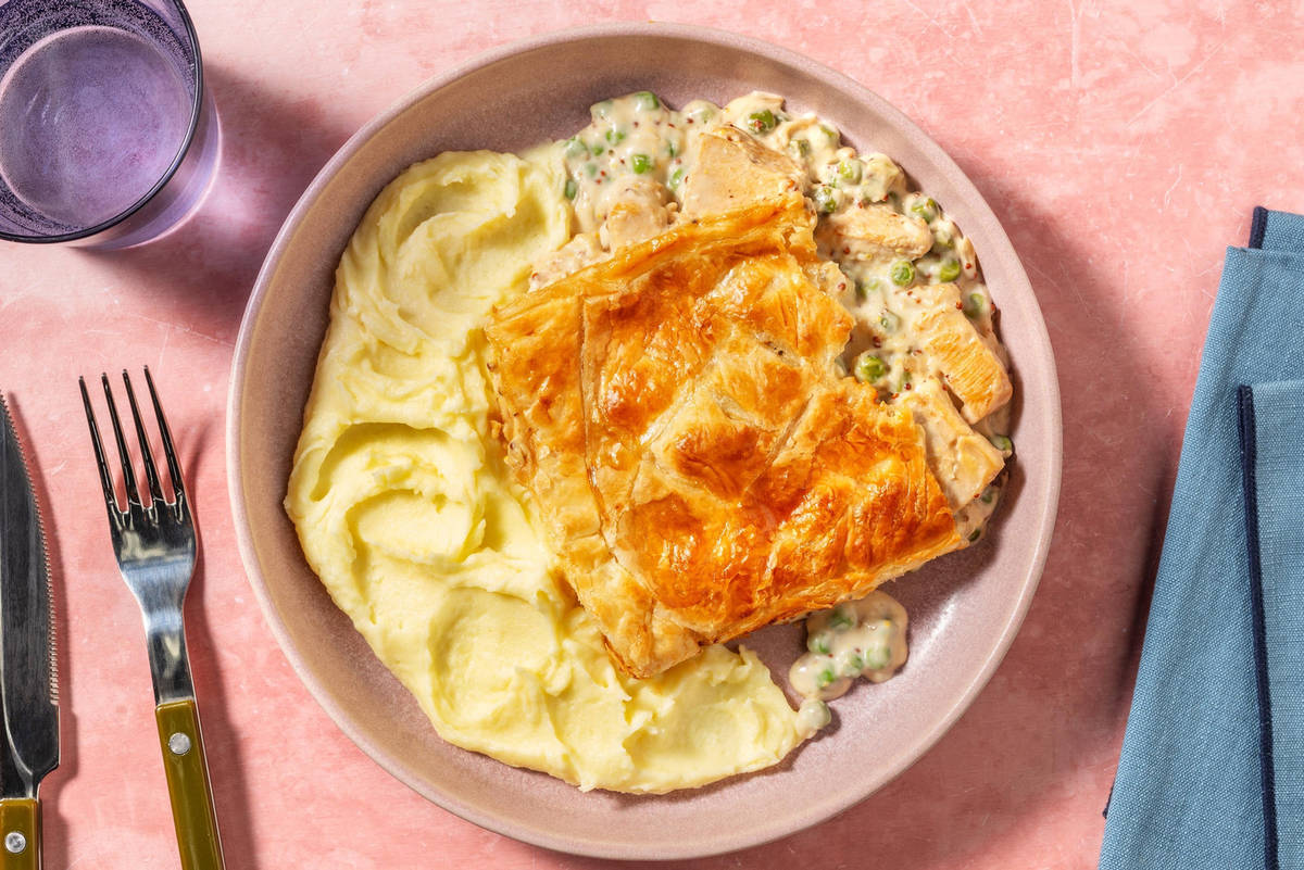 Creamy Chicken and Pea Puff Pastry Pie