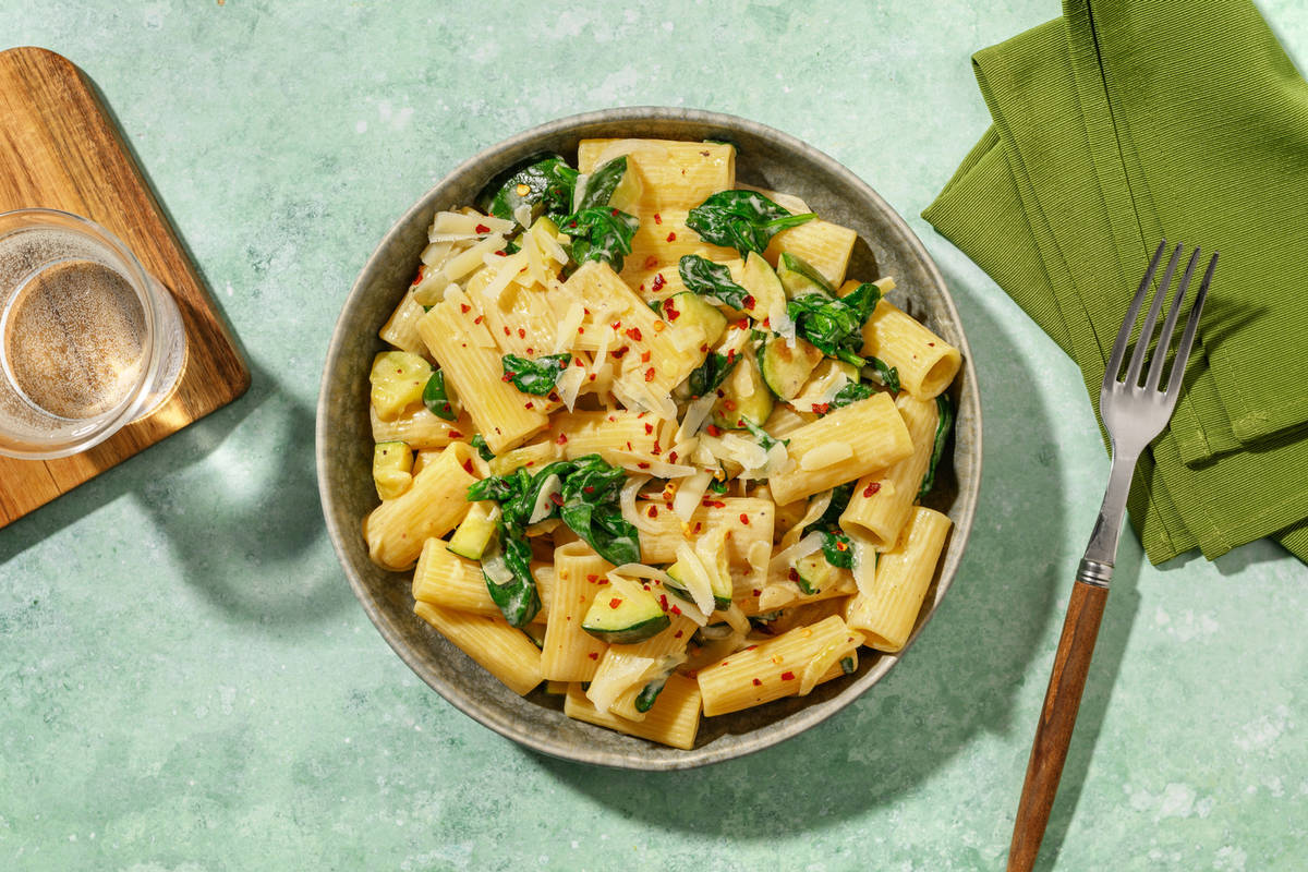 Creamy Courgette Rigatoni  with Prawns