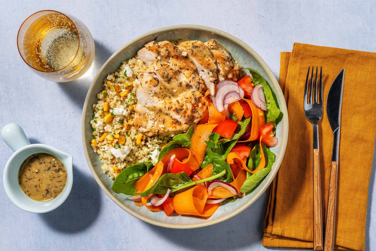 Pandestegt kylling i oregano- og smørsauce