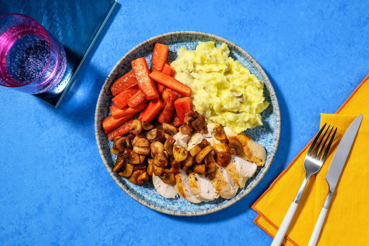 Roast Turkey in Red Wine Mushroom Sauce