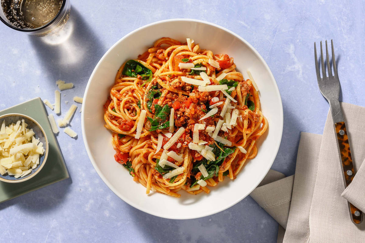 Speedy Lamb and Mushroom Spag Bol