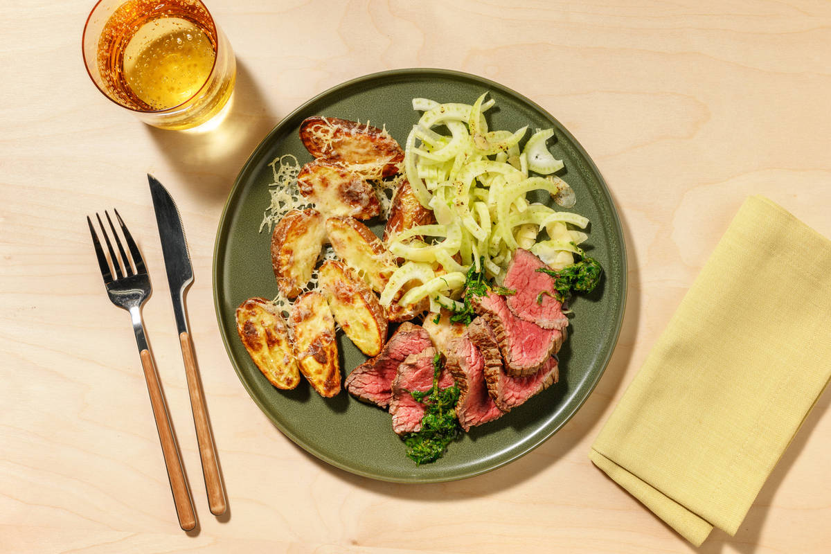 Scamone di manzo e 'gremolada' di prezzemolo