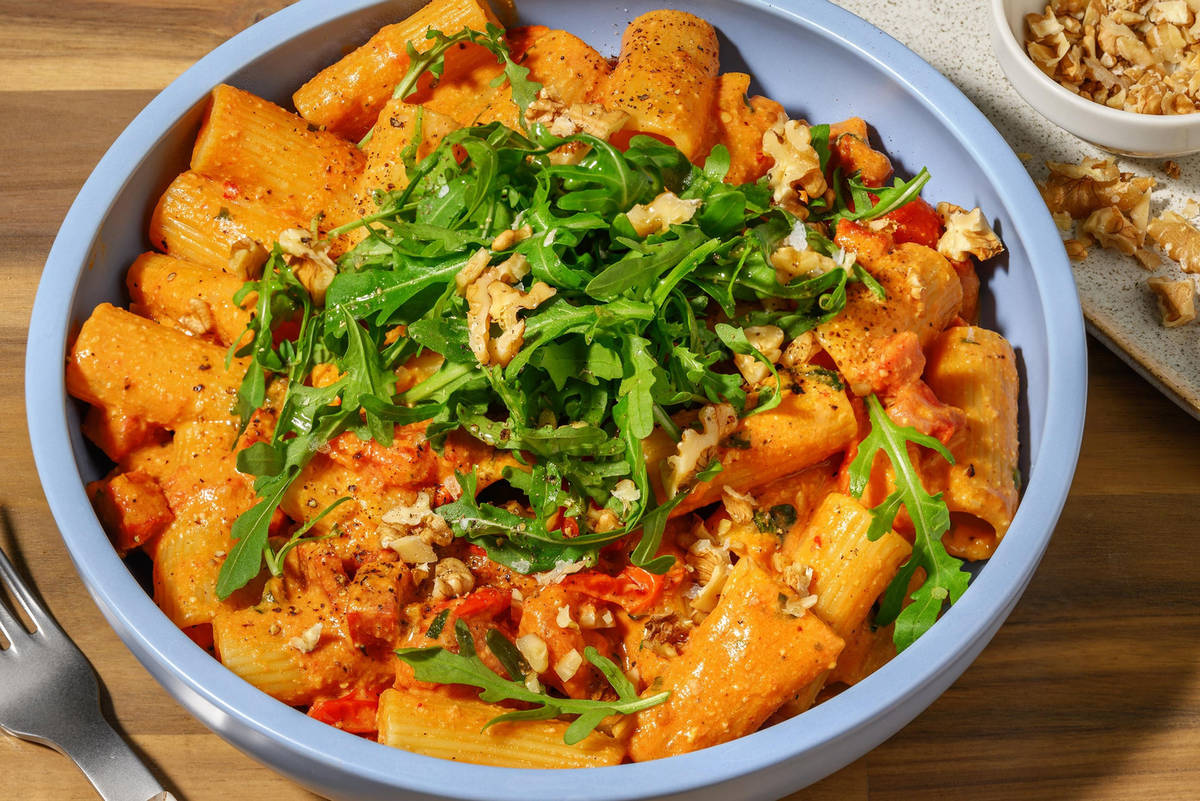 Hurtig chorizo-rigatoni med rejer
