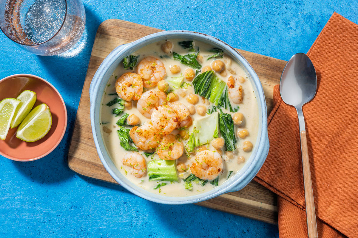 Sopa asiática de garbanzos y extra langostinos