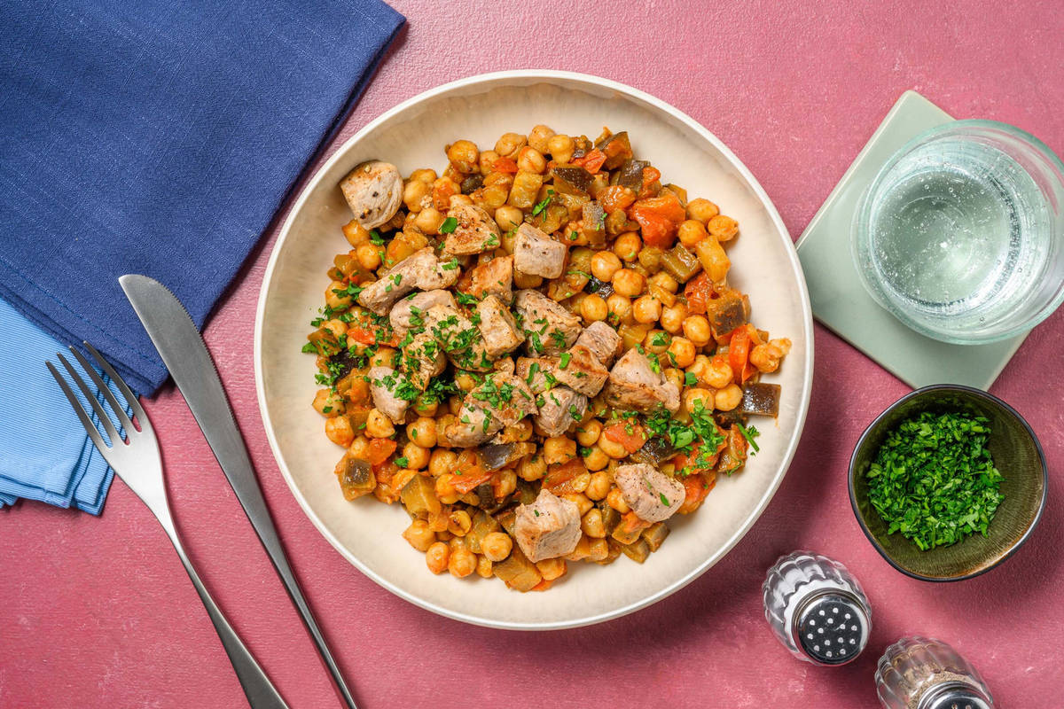 Bocconcini di lonza e zaalouk di melanzane