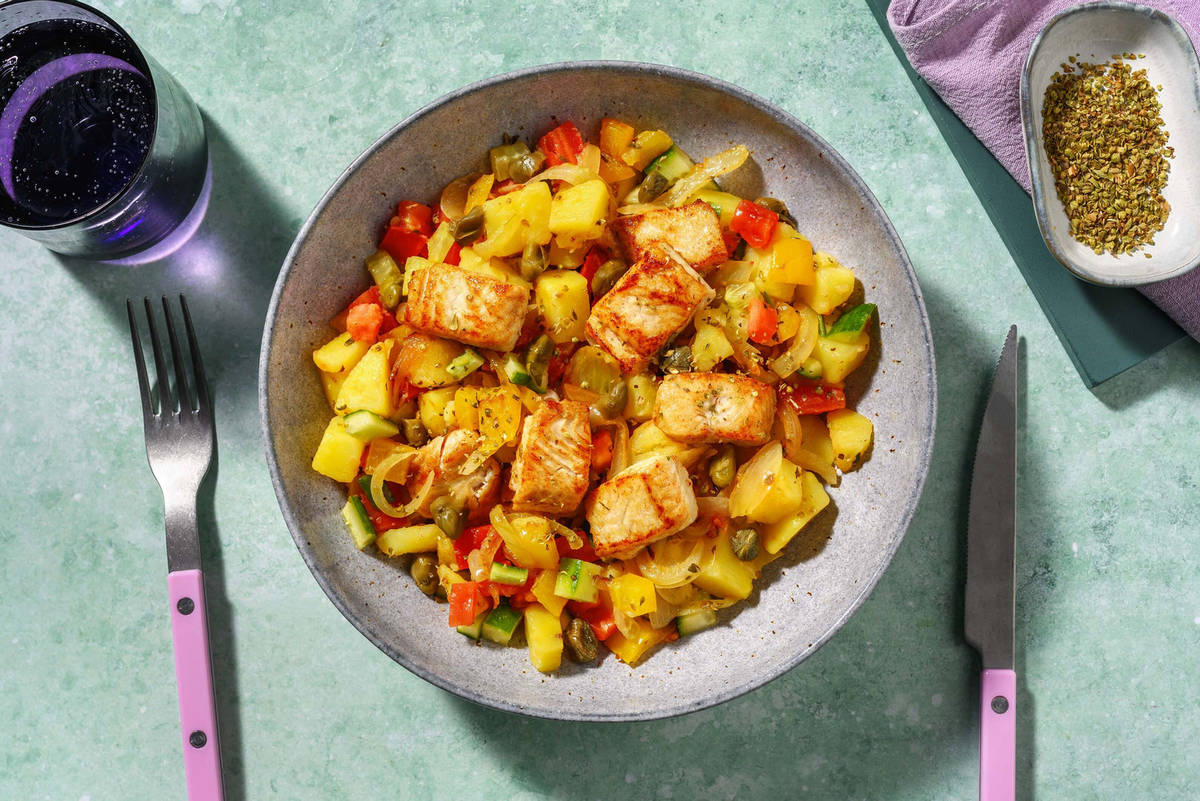 Merluzzo tiepido e verdure alla catalana