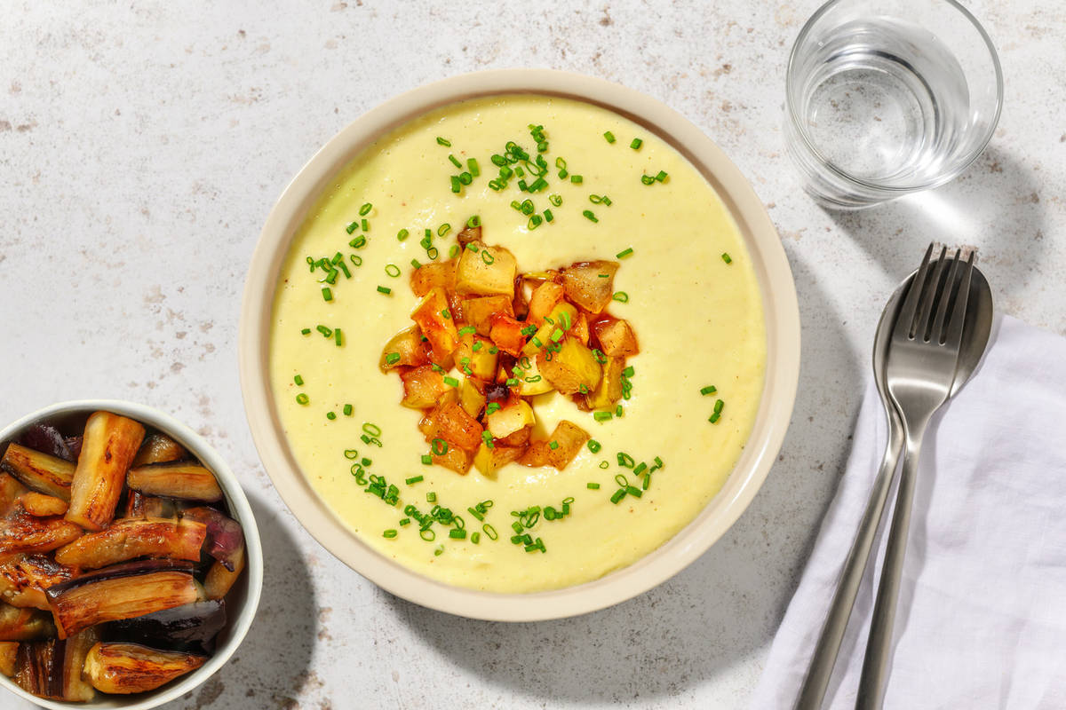 Vichyssoise con manzana caramelizada y ternera