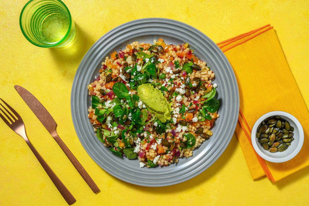 Salade de couscous perlé et dip d'avocat