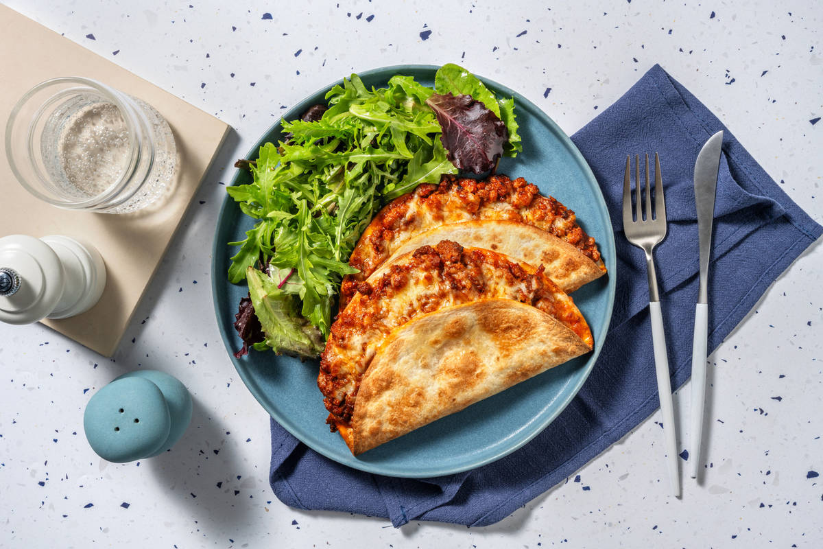 School Night BBQ Beef and Chorizo Quesadillas