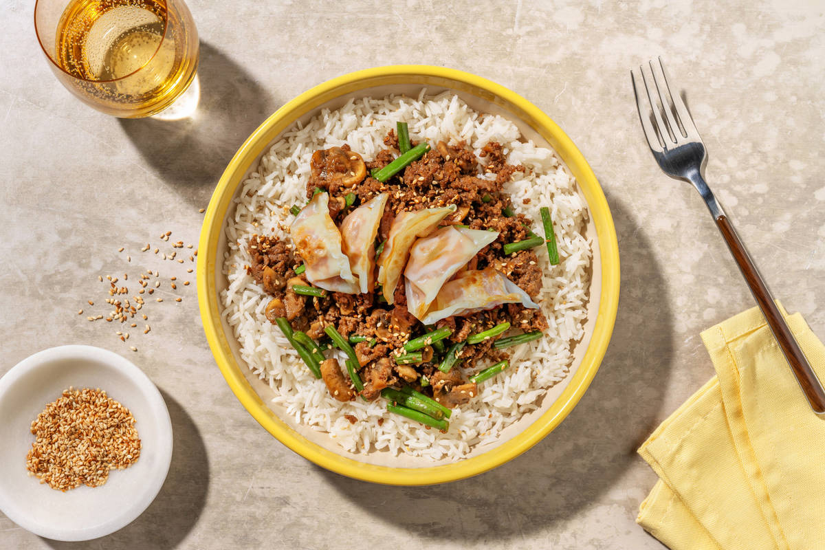 Honey Miso Mushroom Beef, Pork and Vegetable Gyozas