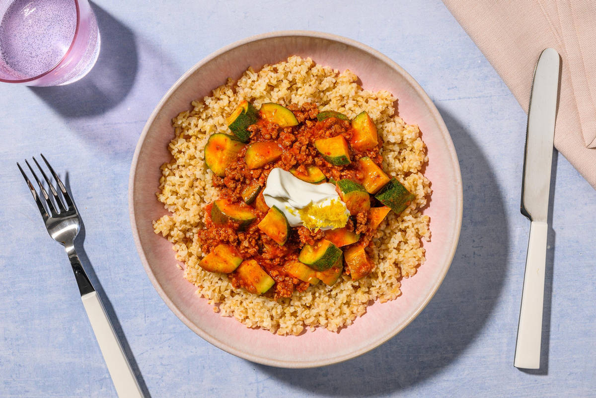 Comforting Harissa Beef Bulgur Bowl