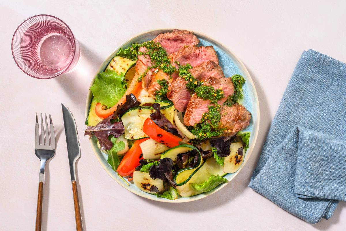 Beef Rump, Halloumi & Grilled Veggie Salad