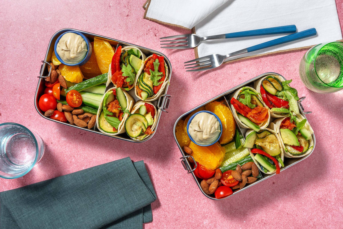 Box Bento :  wraps aux légumes grillés et houmous