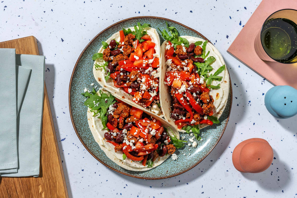 Harissa Beef and Bean Tacos